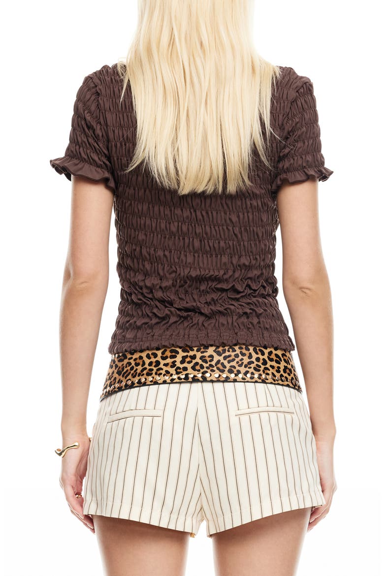 Spectate Smocked Jersey Top, Alternate, color, COFFEE