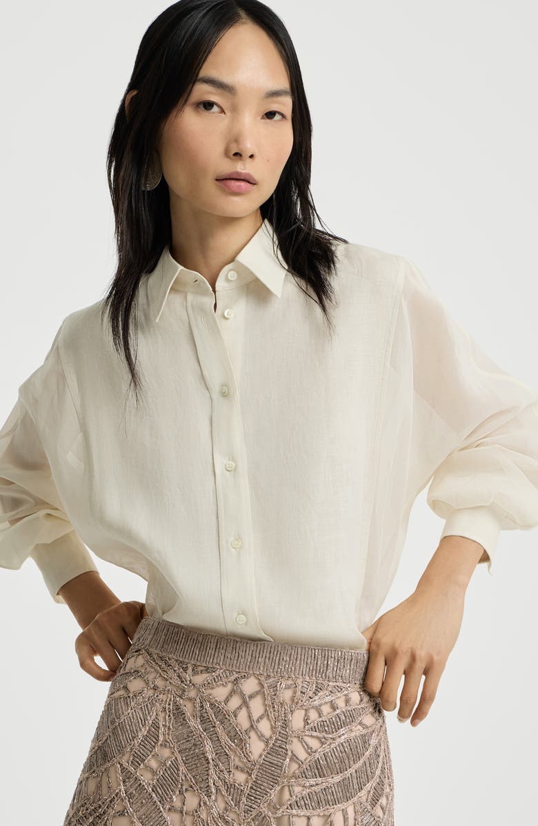 Brunello Cucinelli Linen and cotton organza shirt, Alternate, color, Milk