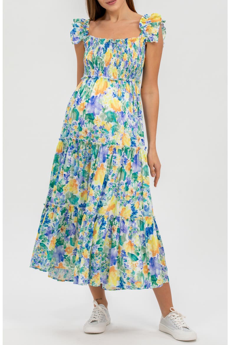 Floral Smocked Off the Shoulder Maternity Dress, Main, color, GREEN