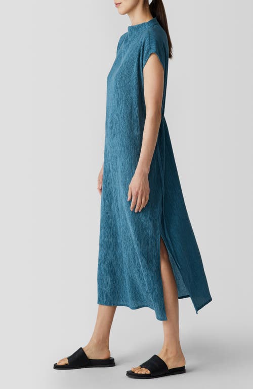 Eileen Fisher Textured Mock Neck Midi Dress In Blue