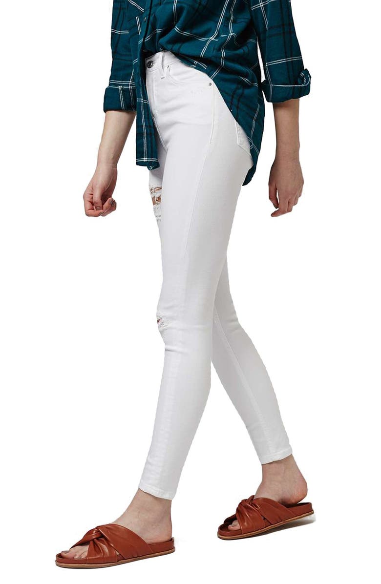 Topshop 'Jamie - Super Ripped' High Waist Skinny Jeans, Main, color, White