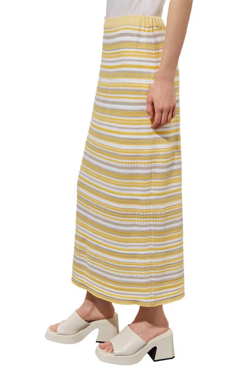 Ming Wang Stripe Knit Maxi Skirt In Pale Marigold/limestone/white