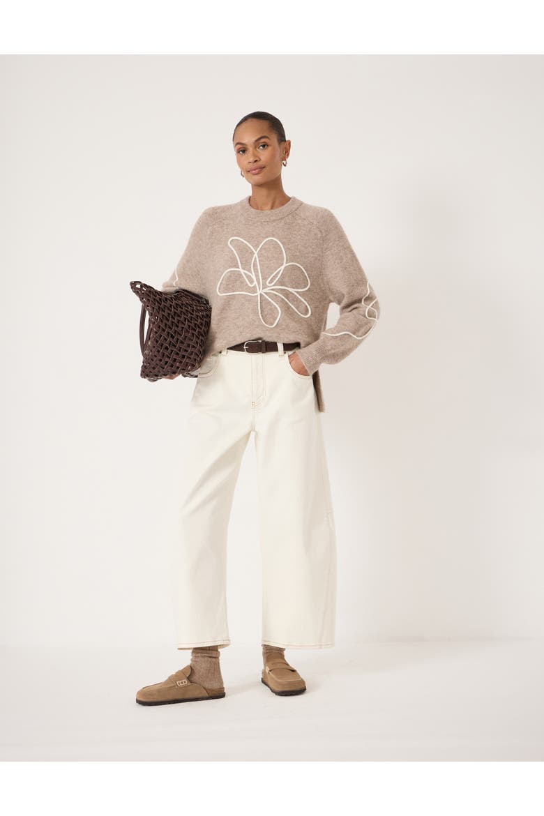 Wool Blend Flower Motif Jumper, Alternate, color, Oatmeal Marl