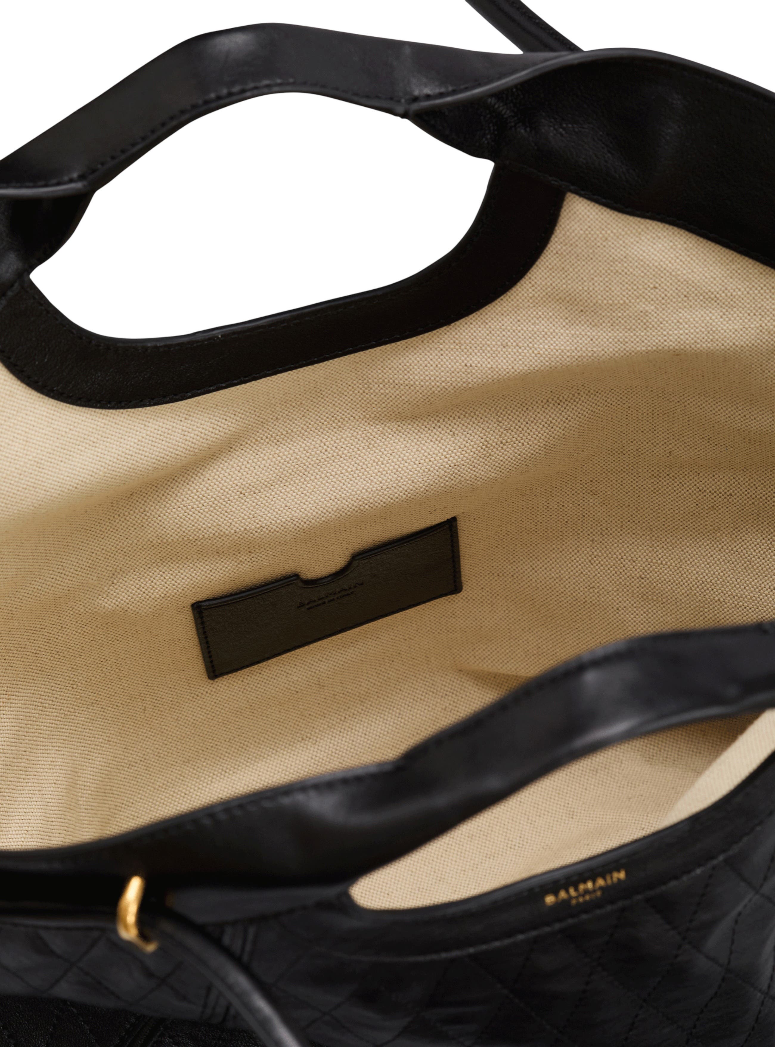 Large Tote in topstitched leather, Alternate, color, black