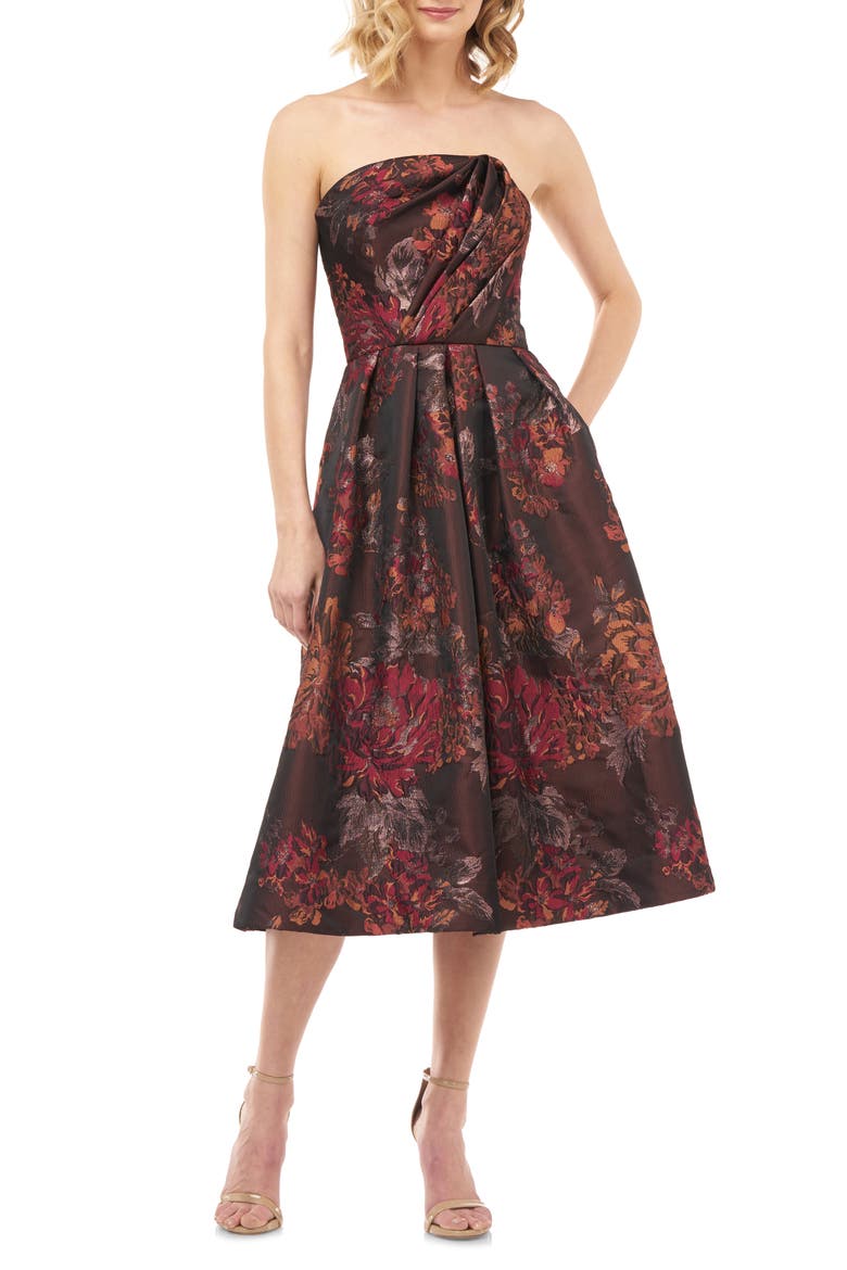 Claudia Kensington Strapless Jacquard Cocktail Dress, Main, color, AUTUMN ORANGE