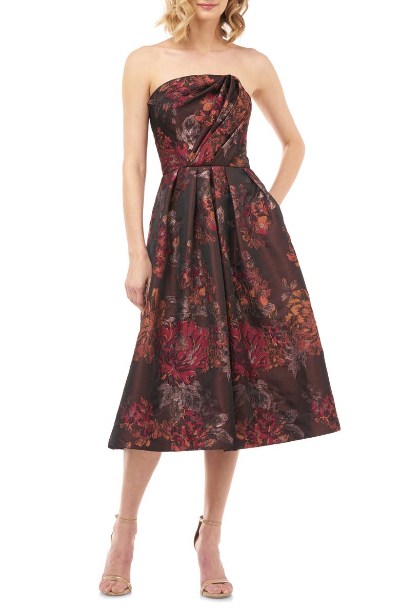Kay Unger Claudia Kensington Strapless Jacquard Cocktail Dress, Main, color, 