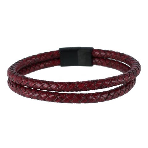 Loose Fit Caleb's Crimson Braided Leather Secure Clasp Bracelet