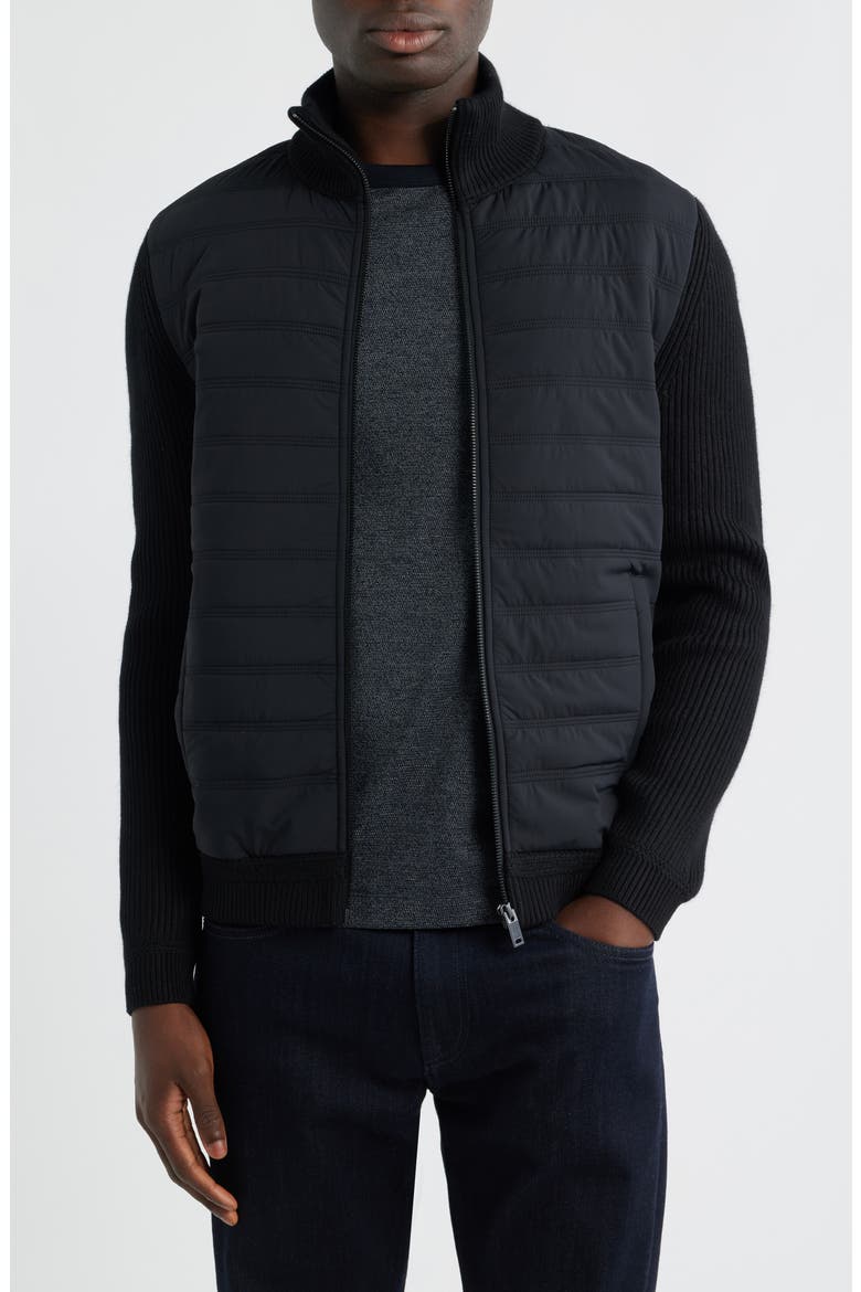 Townsend Hybrid Quilted & Rib Zip Jacket, Main, color, BLACK