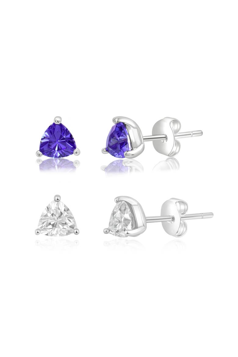 Sterling Silver Trillion Cut Earrings Set, Main, color, Silver