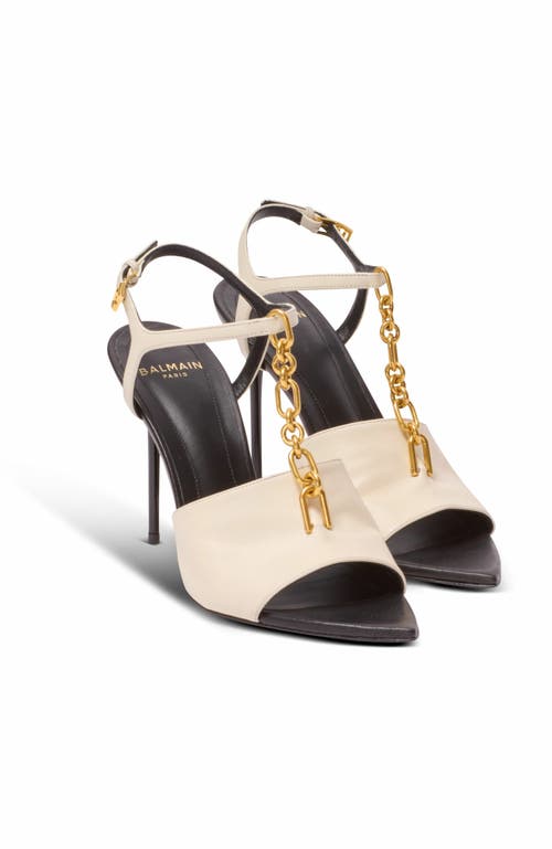 Balmain Sync Leather Sandals With Heel In Sand