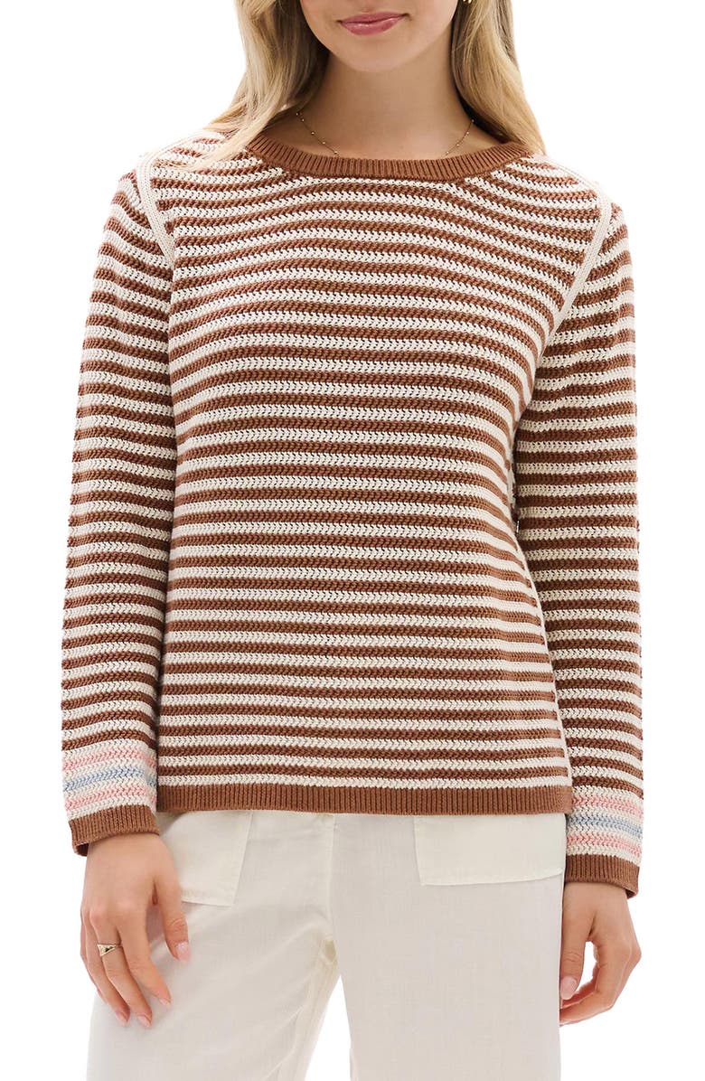 Hatley Stripe Pointelle Cotton Sweater, Alternate, color, Brown