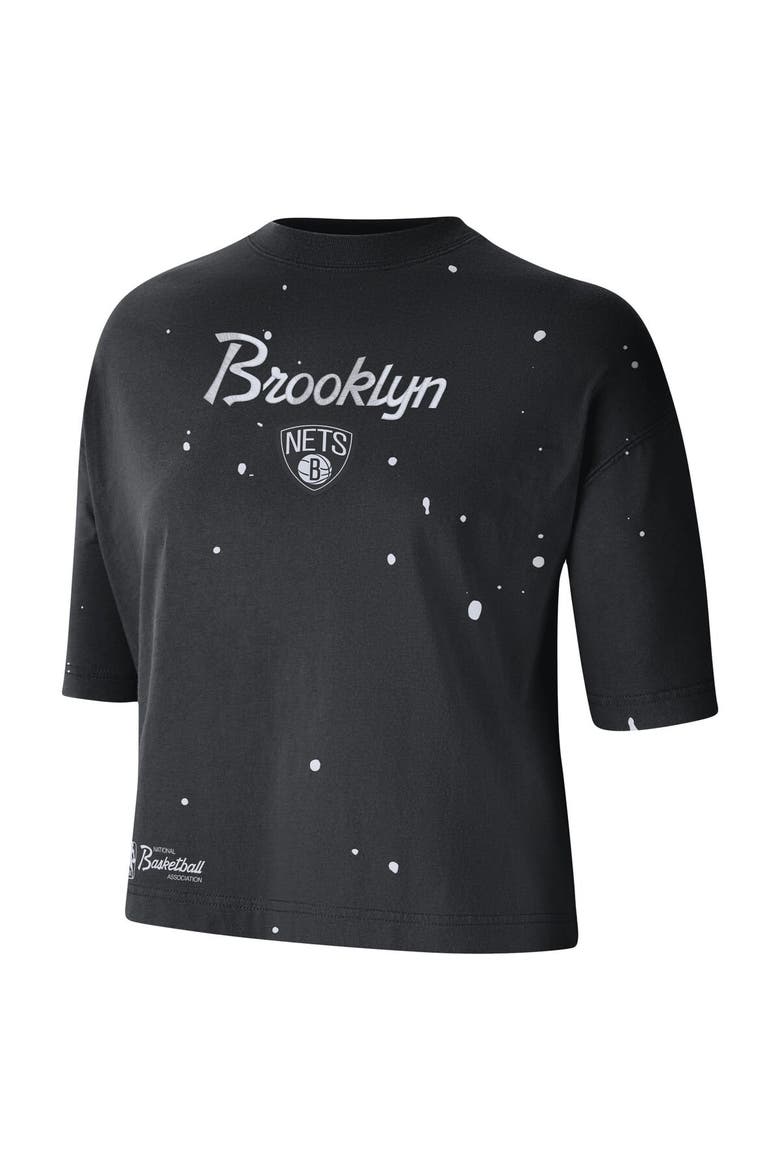 Women's Nike Black Brooklyn Nets Courtside Splatter Cropped T-Shirt, Alternate, color, Black