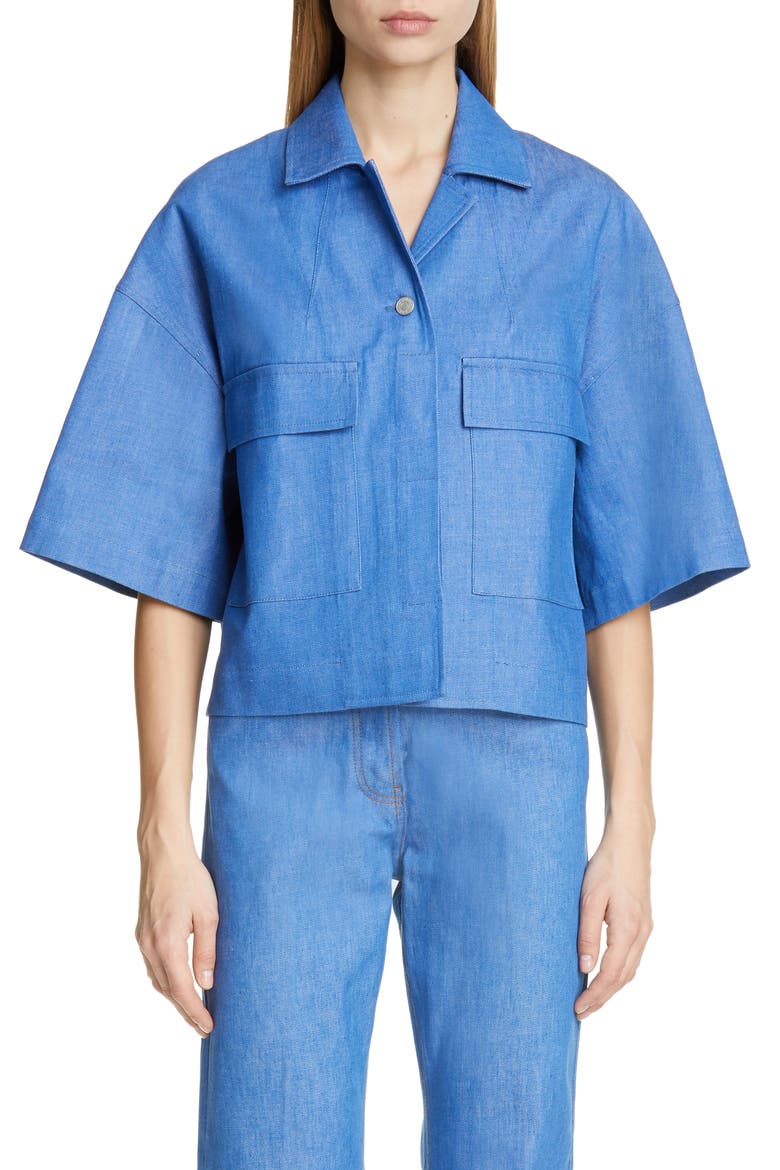 Valimera Crop Sleeve Denim Jacket, Main, color, 504-BLUE