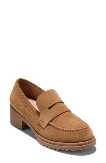 Cole Haan Camea Lug Sole Penny Loafer In Chestnut Golden