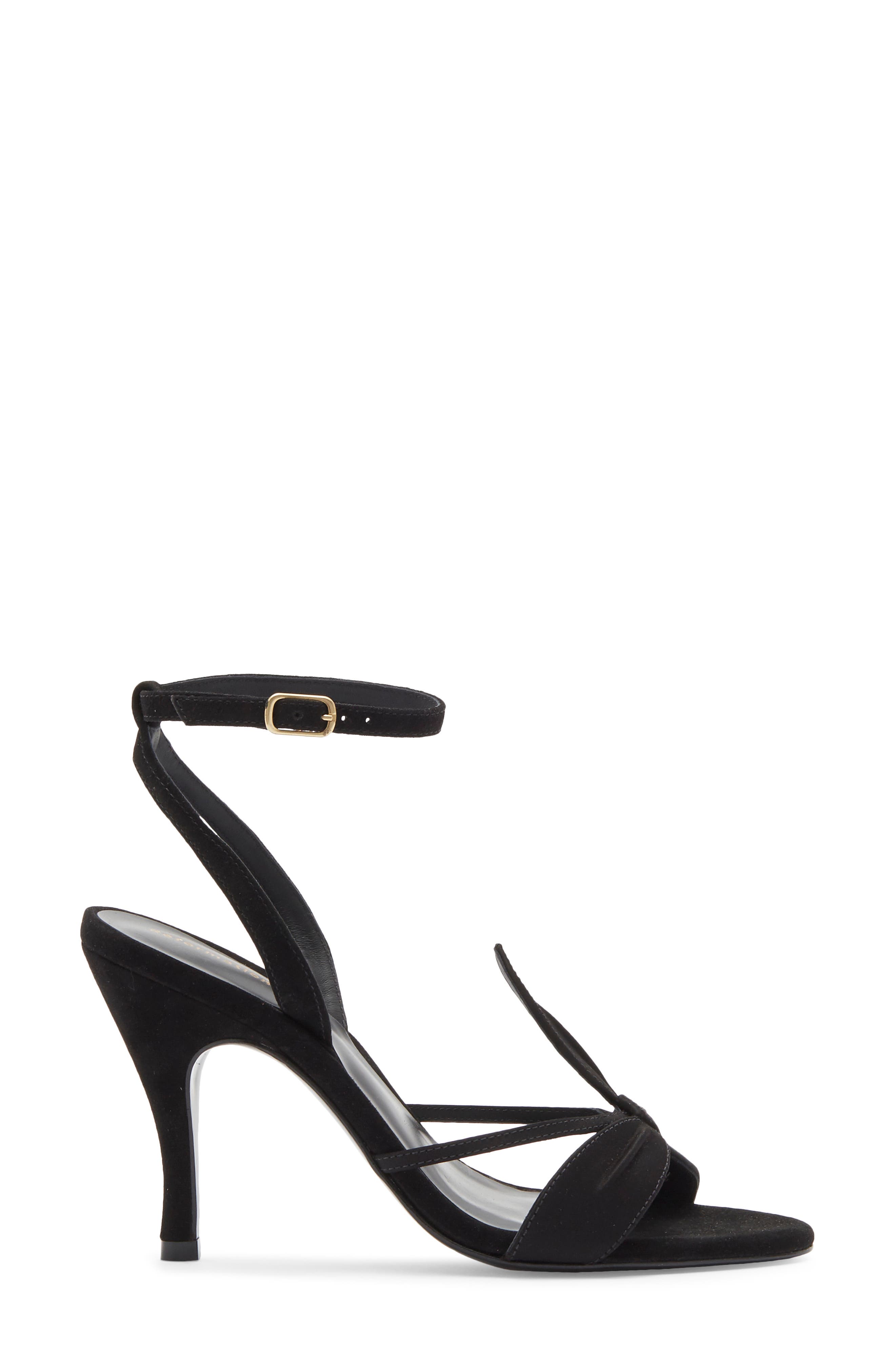 Linda Heeled Sandal, Alternate, color, BLACK SUEDE SATIN