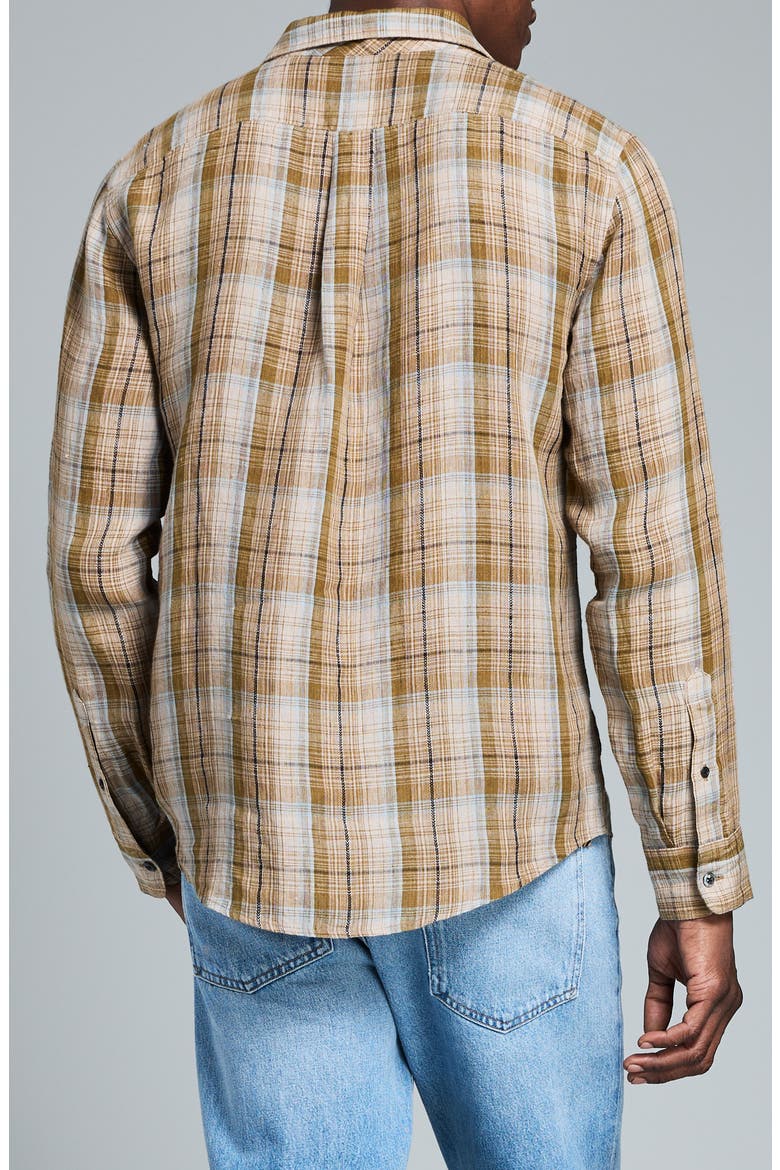 Cedar Dobby Plaid Linen Button-Up Shirt, Alternate, color, OLIVE MULTI