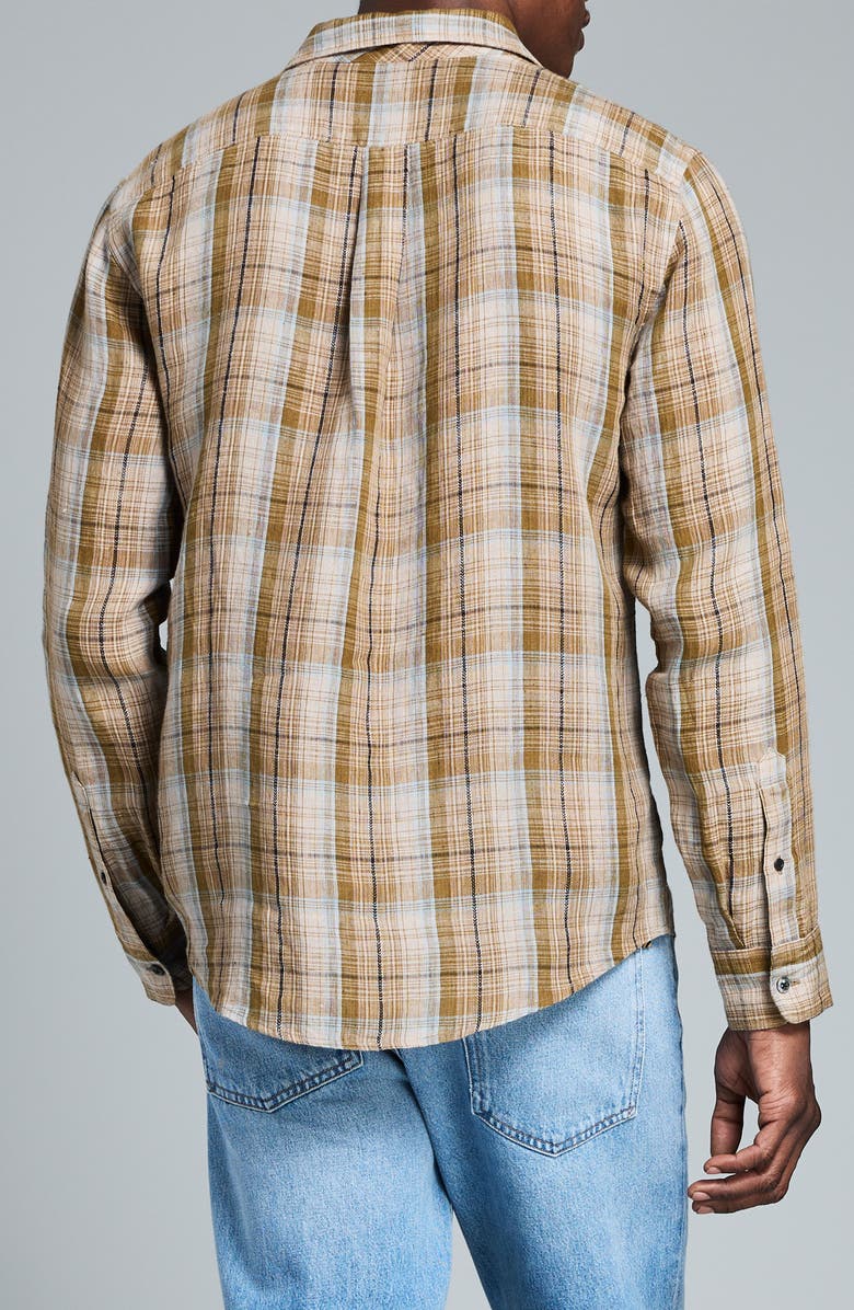 Billy Reid Cedar Dobby Plaid Linen Button-Up Shirt, Alternate, color, Olive Multi