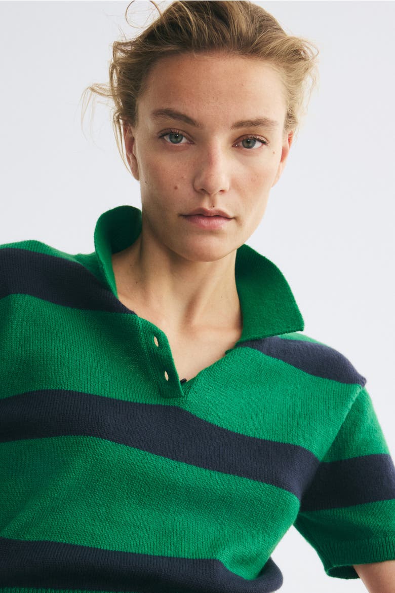 Fine-Knit Polo Shirt, Alternate, color, Green/navy blue striped