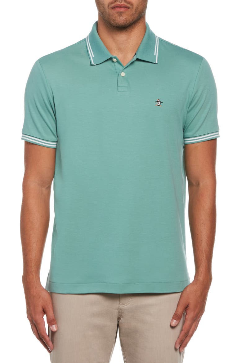 Slim Fit Tipped Logo Embroidered Organic Cotton Interlock Polo, Main, color, OIL BLUE