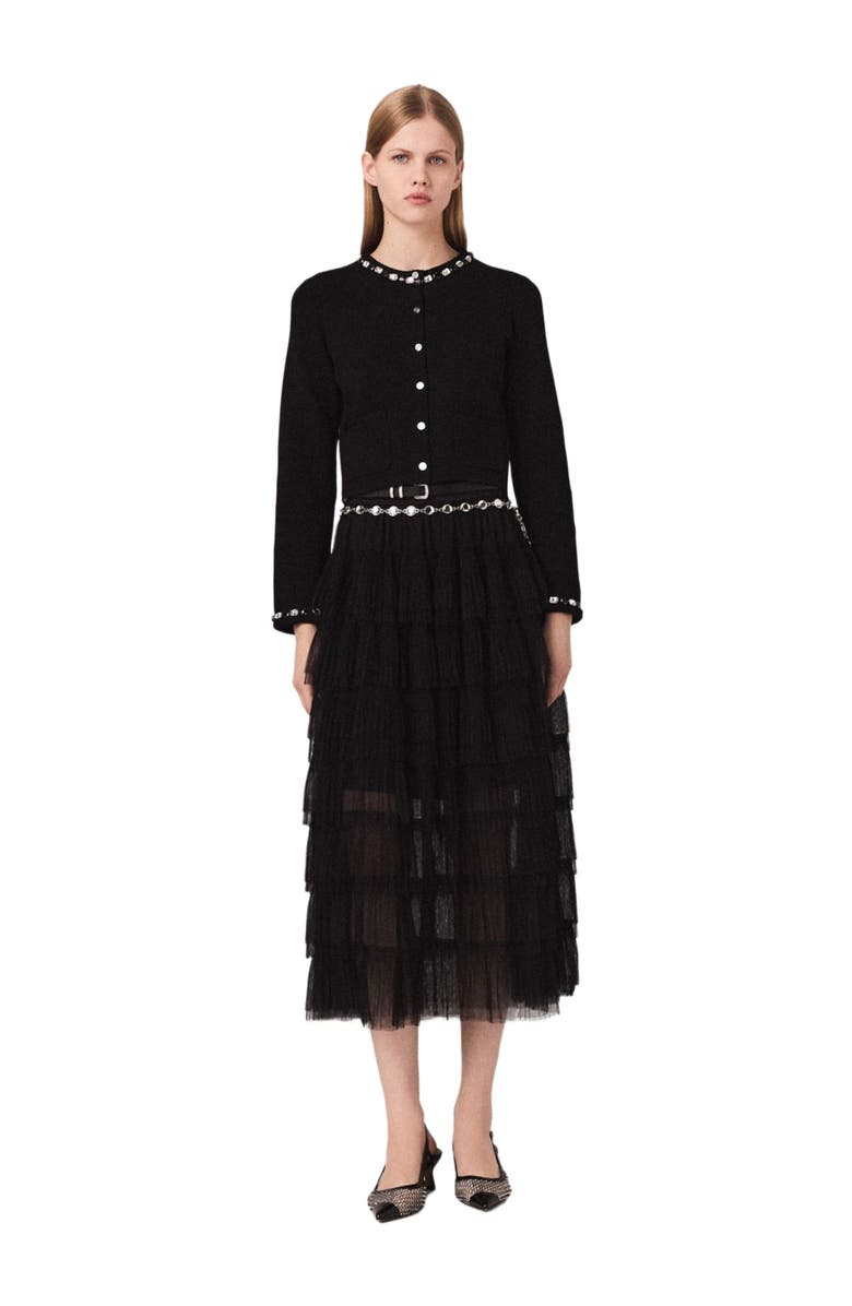 maje Cropped jewellery detail cardigan, Main, color, Black