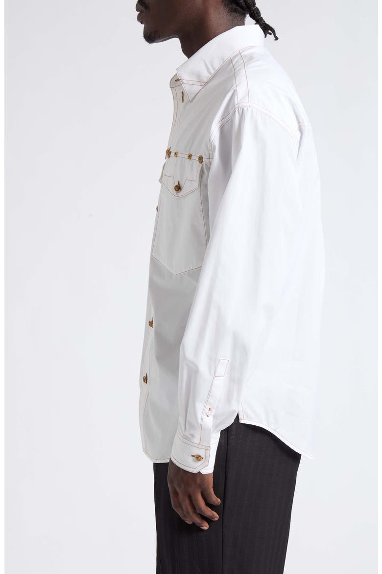 Decorative Topstitch Cotton Poplin Button-Down Shirt, Alternate, color, 1W000-OPTICAL WHITE