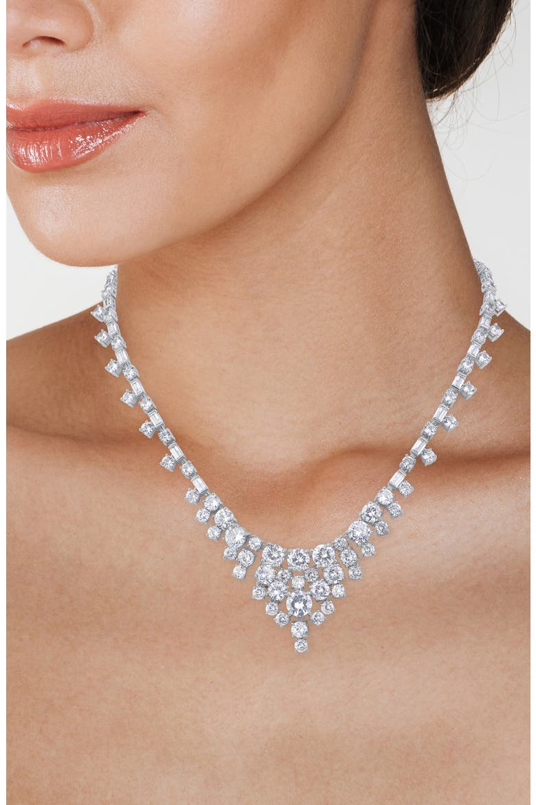 Round Cubic Zirconia Graduated Drop Necklace, Alternate, color, SILVER