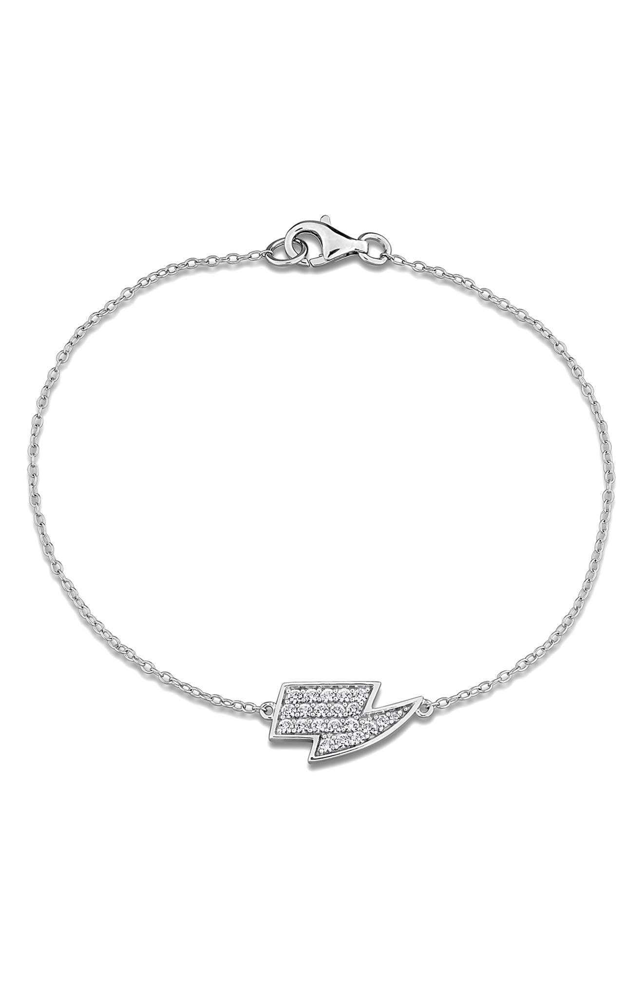 Sterling Silver Lab Created White Sapphire Lightning Bolt Bracelet