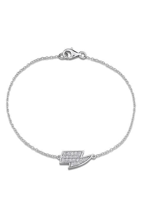 Sterling Silver Lab Created White Sapphire Lightning Bolt Bracelet
