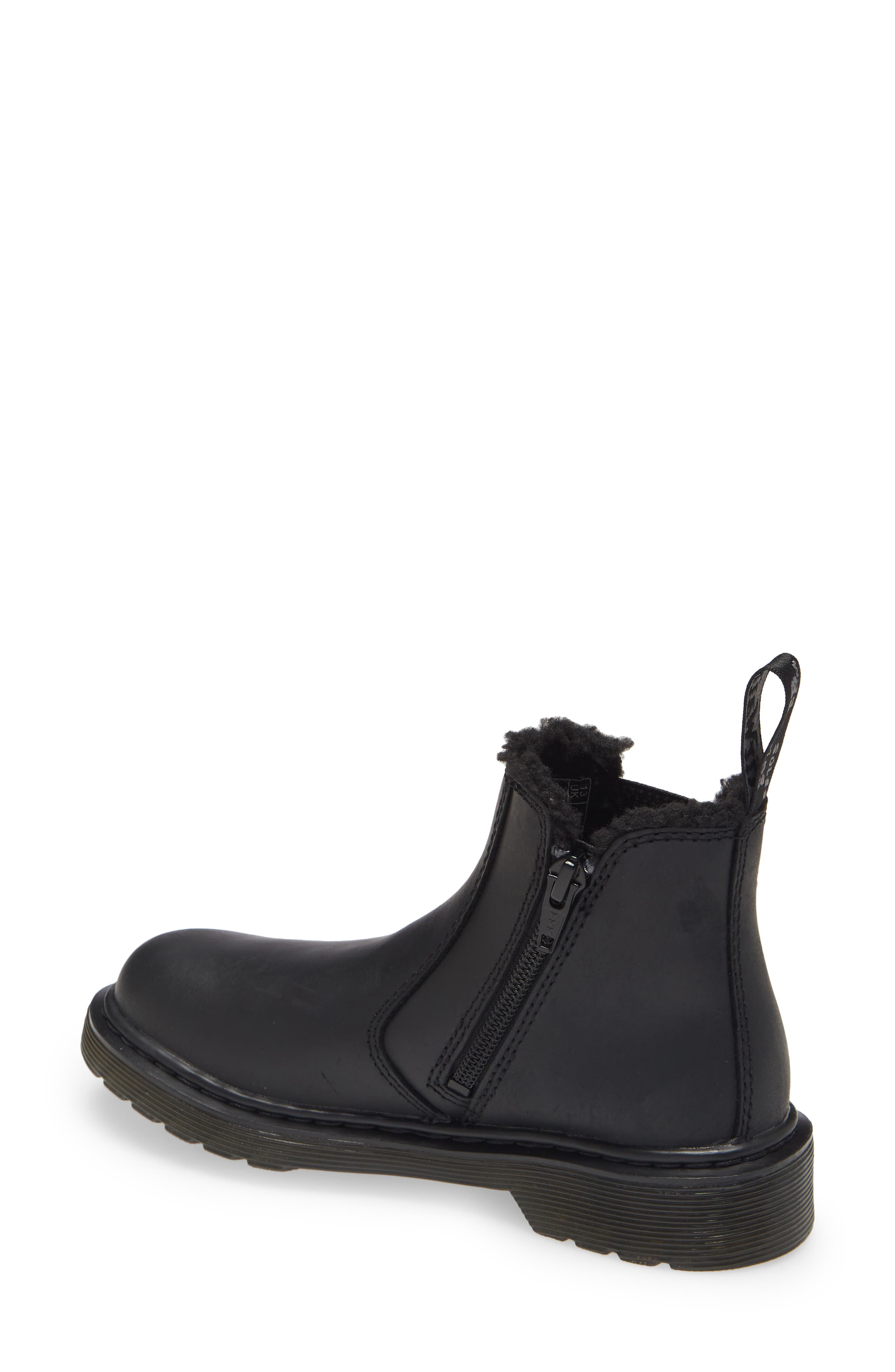 Dr. Martens 2976 Leonore Mono Faux Fur Lined Chelsea Boot, Alternate, color, Black