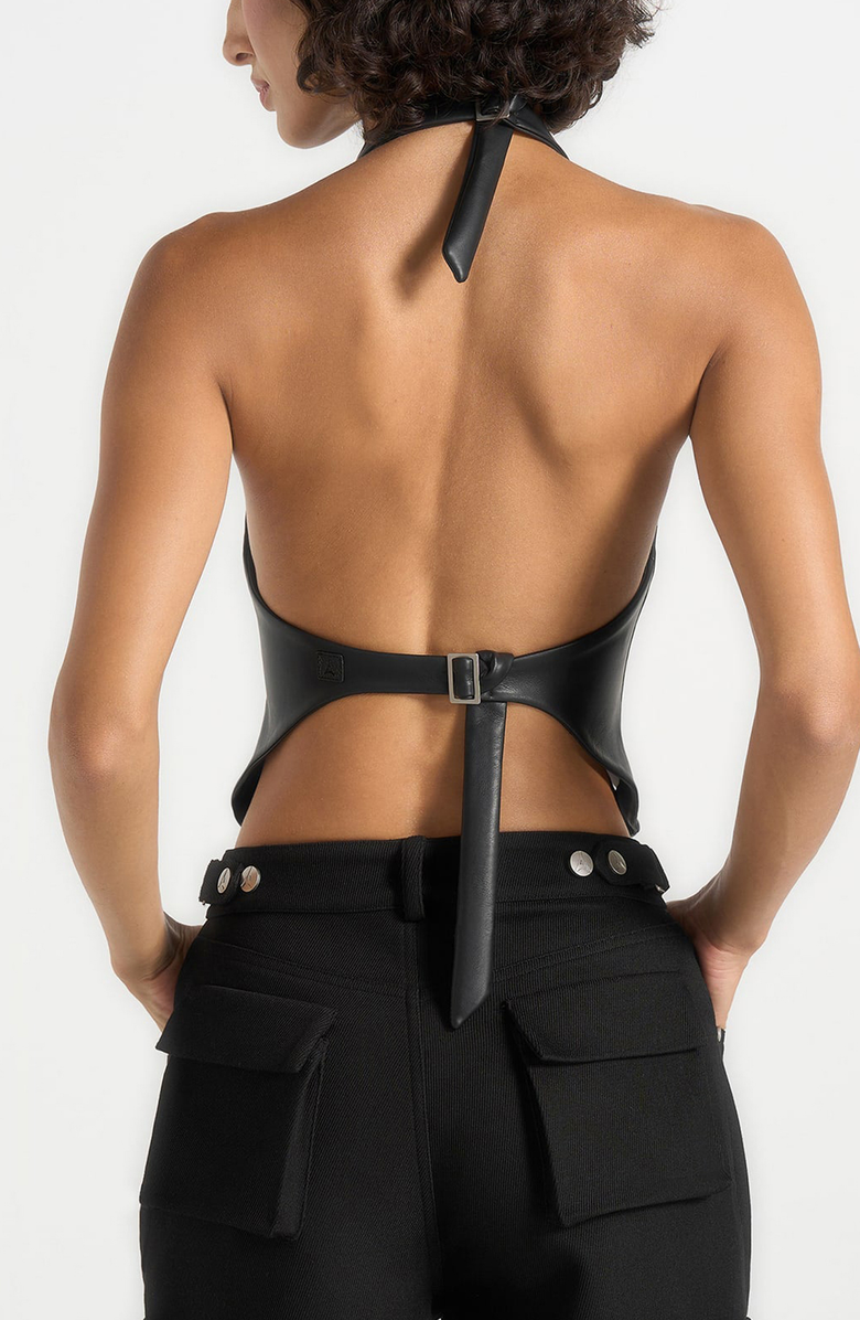 Manière De Voir Claudette Leather Halterneck Backless Top, Alternate, color, Black