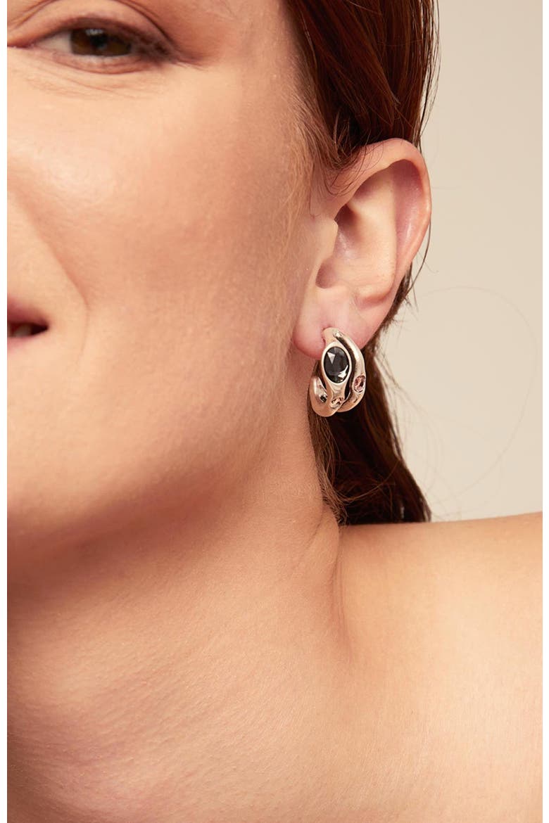 Leather Drop Earrings with Two Small Hearts, Alternate, color, Silver