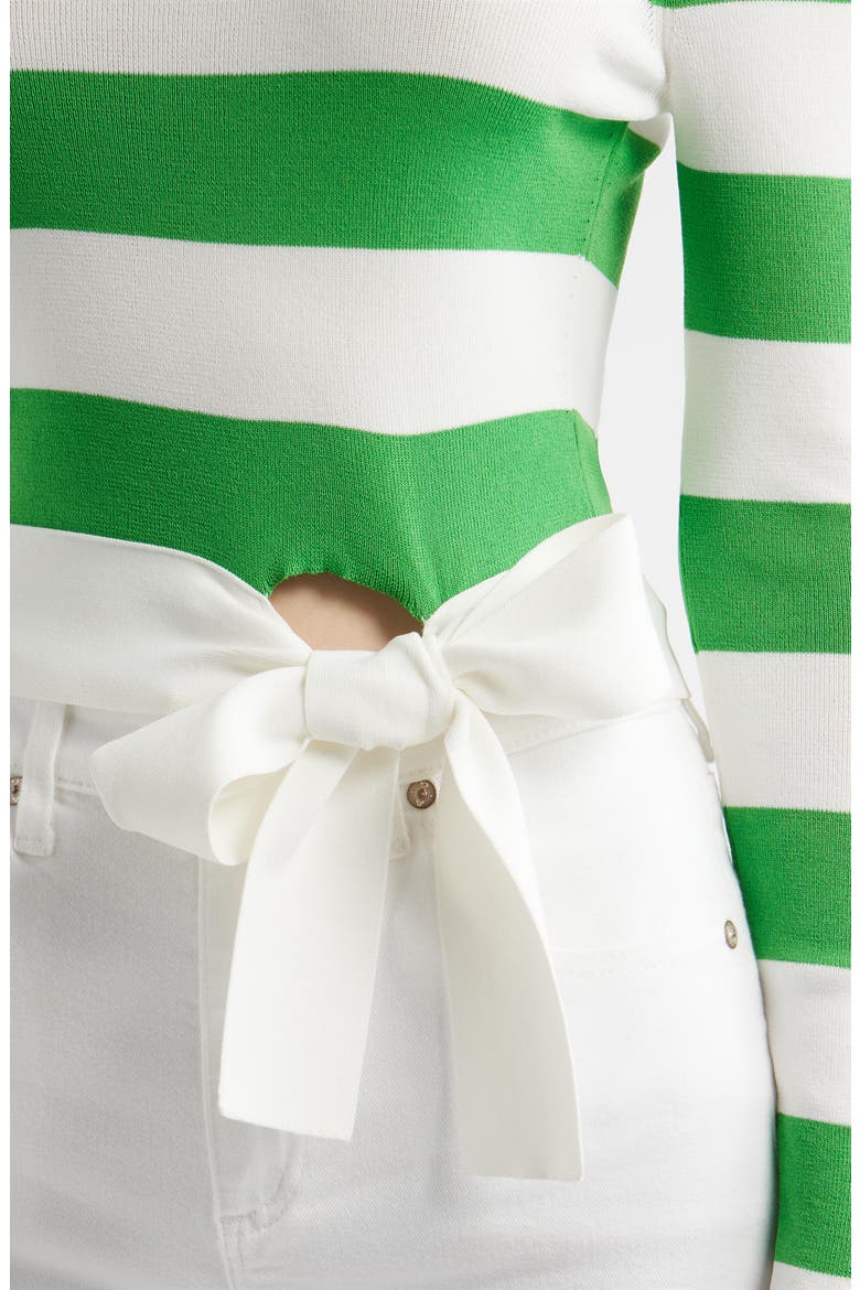 Gia Stripe Tie Side Crop Cotton Blend Top, Alternate, color, GREEN/ WHITE