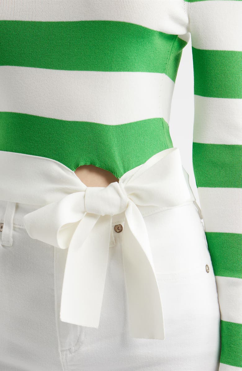 Milly Gia Stripe Tie Side Crop Cotton Blend Top, Alternate, color, Green/ White