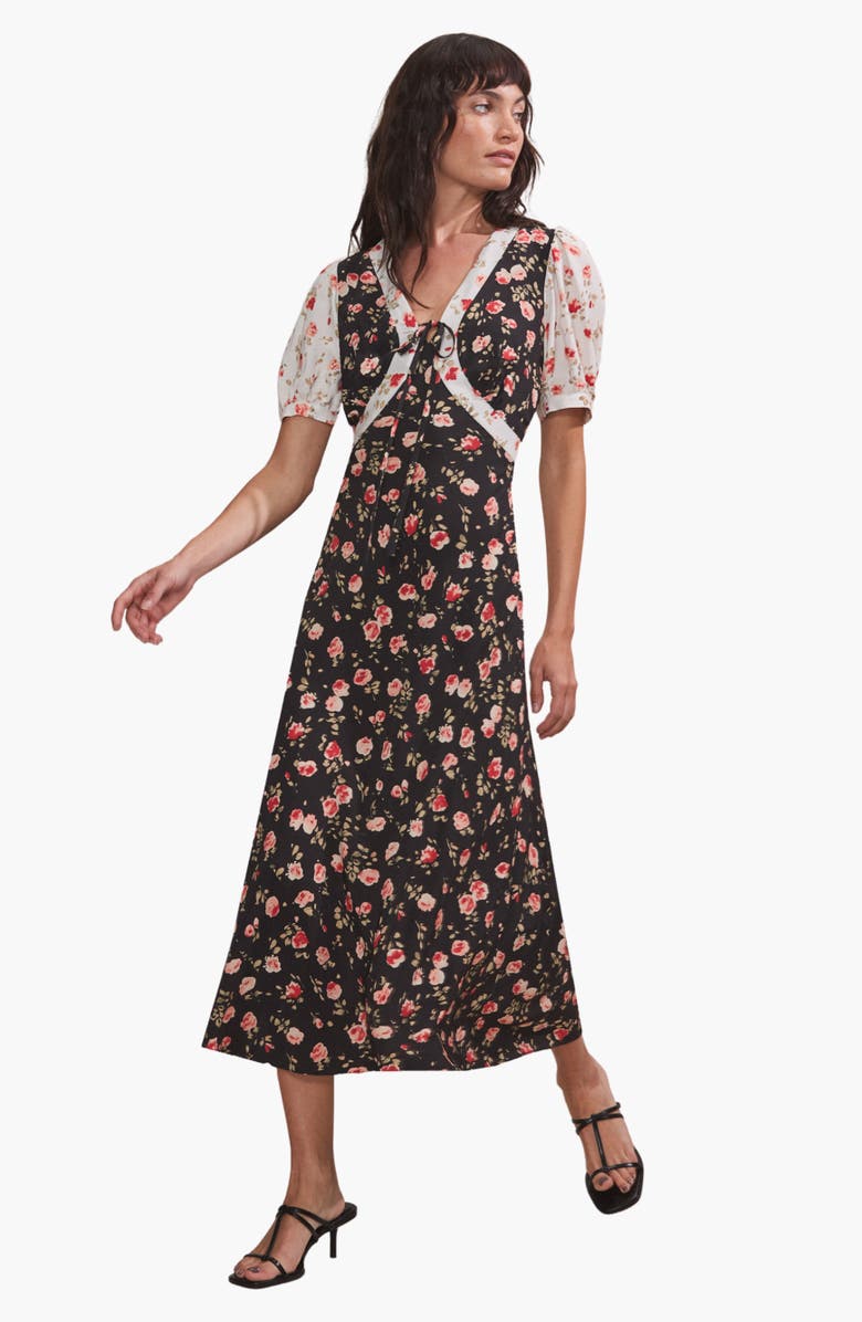 Ro&Zo Mix And Match Rose Ditsy Dress, Main, color, Black
