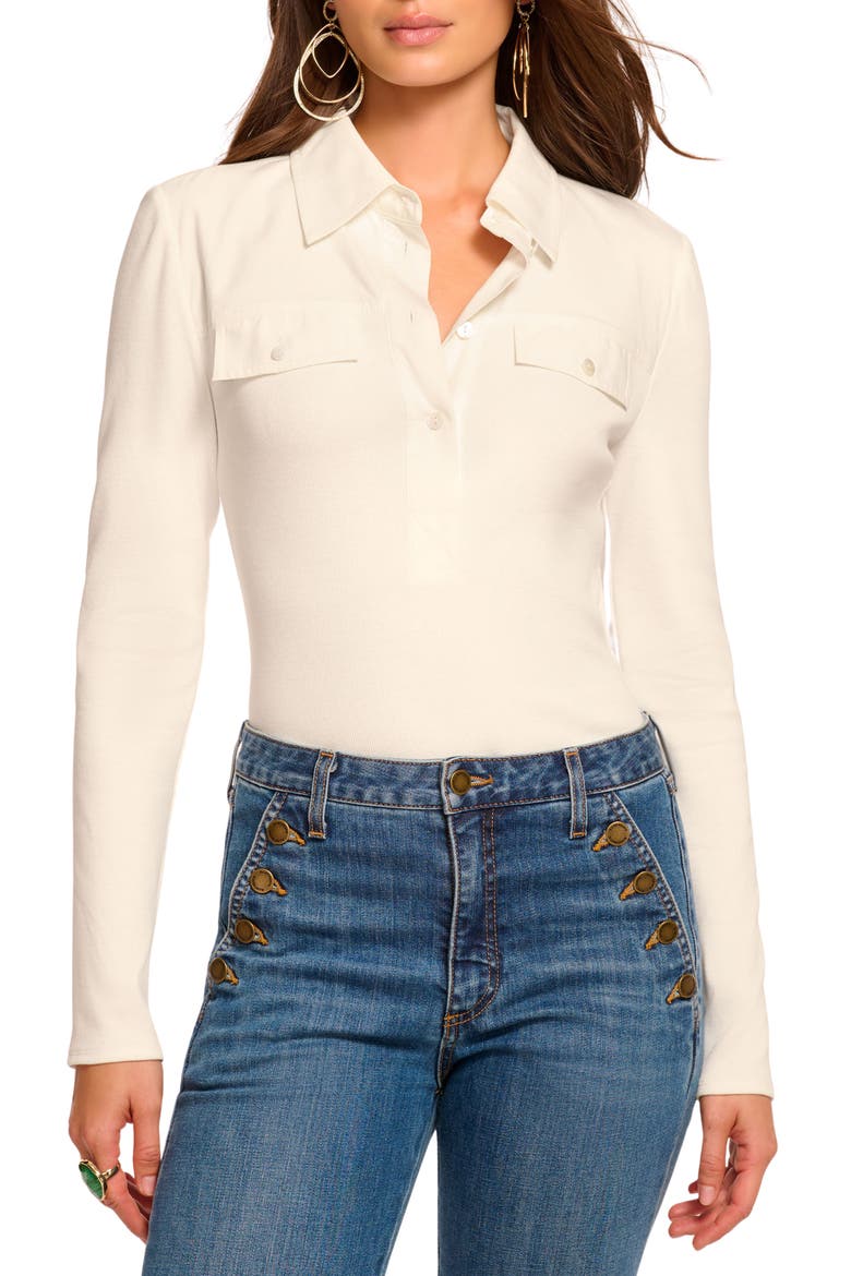 Laurenza Long Sleeve Rib Polo, Main, color, IVORY