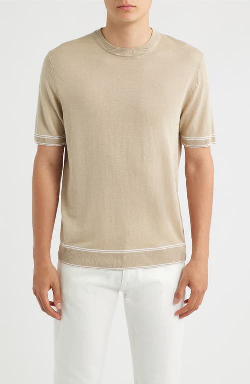 Hugo Boss Boss Norberto Linen Blend Short Sleeve Sweater In Brown