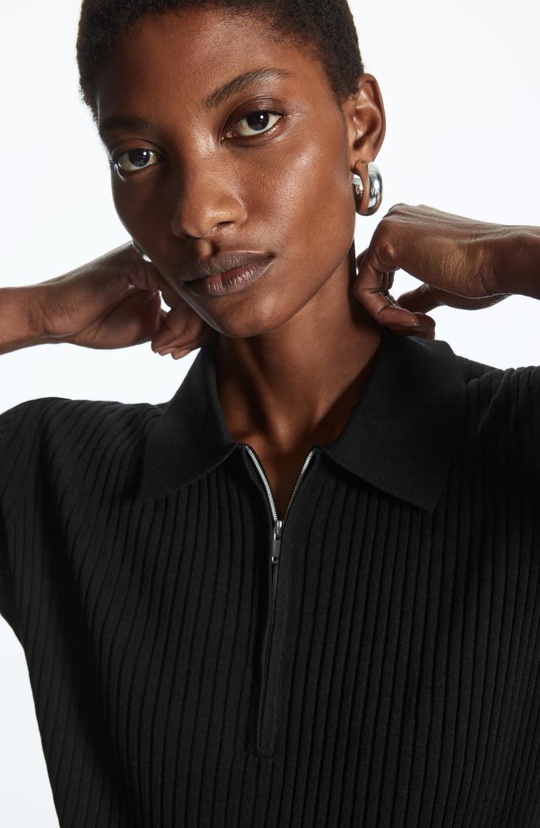 COS Half Zip Rib Silk Blend Polo, Alternate, color,