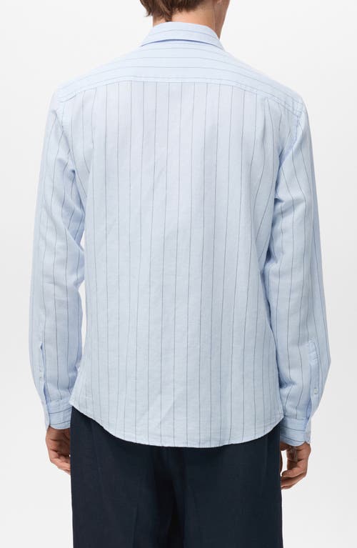 Mango Pinstripe Linen & Cotton Button-up Shirt In Blue