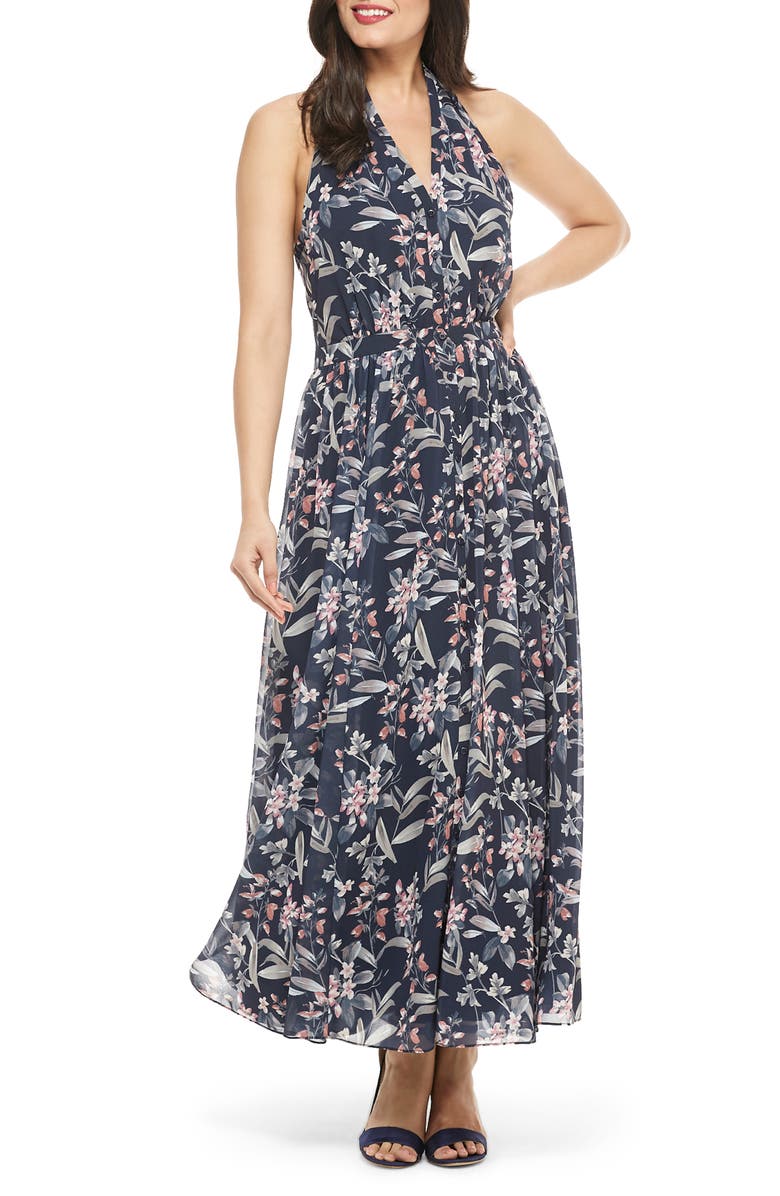 Gal Meets Glam Collection Floral Halter Neck Maxi Dress, Main, color, 