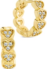 Sterling Forever Linna Cubic Zirconia Heart Micro Hoop Earrings