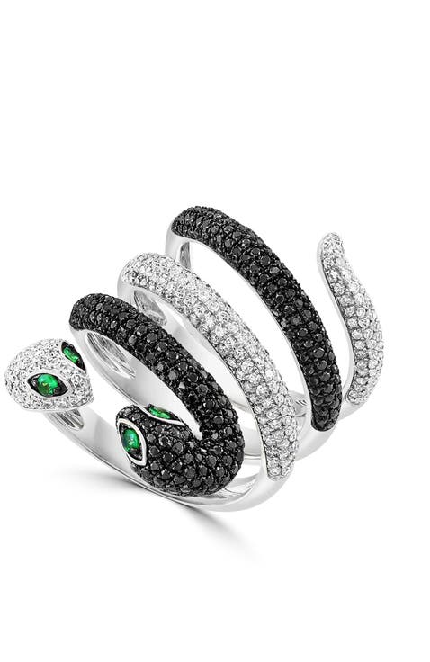 Black, White & Brown Diamond Statement Ring in 14K White Gold
