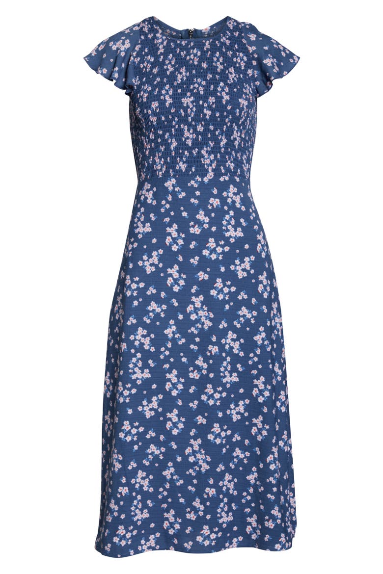 Casa Del Mar Smocked Floral Midi Dress, Alternate, color, CHAMBRAY DITZY FLORAL
