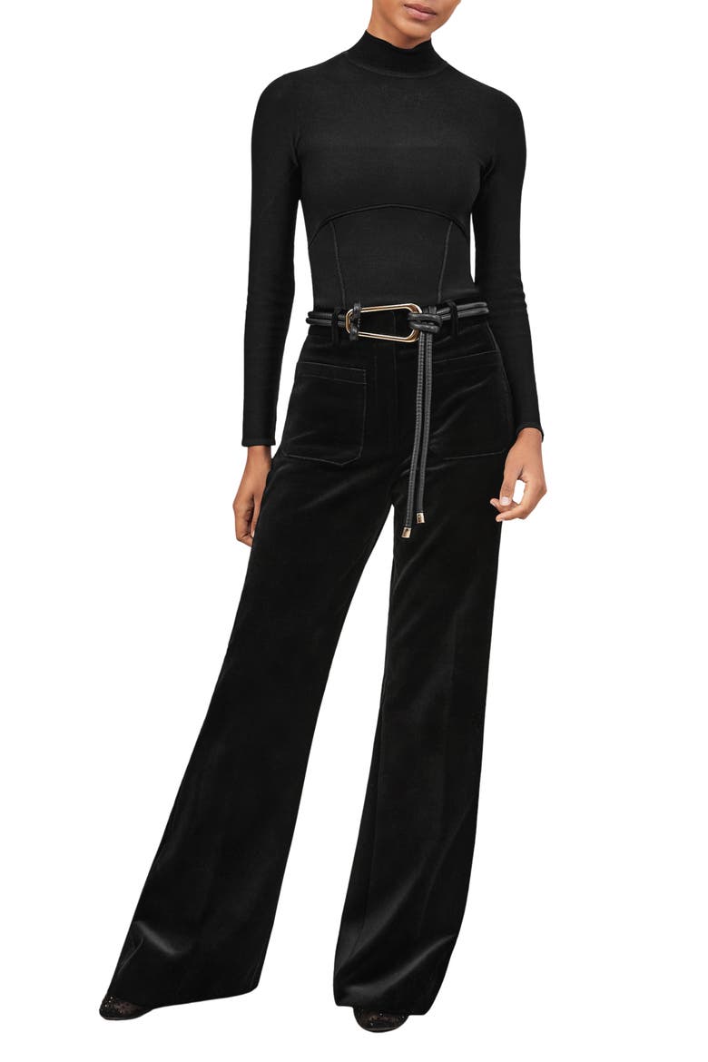 Myrtle Cotton Velvet Flare Leg Pants, Alternate, color, BLACK