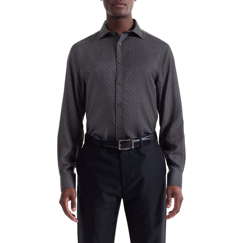 Bugatchi Axel Shaped Fit Geo Print Lyocell Button-up Shirt In Gray