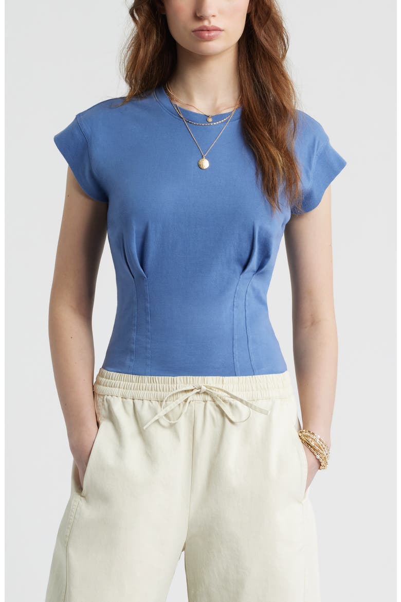 Pintuck Cotton T-Shirt, Main, color, BLUE FJORD