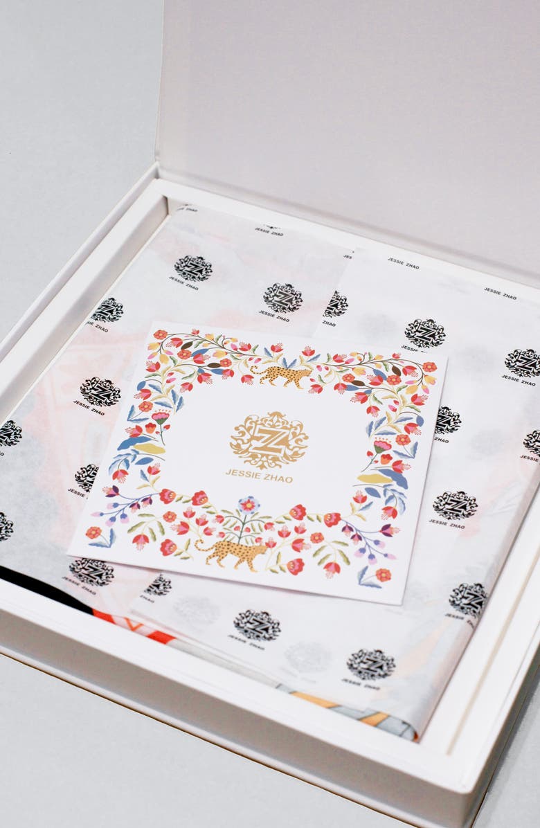 Jessie Zhao New York Festival Flora Double Sided Silk Scarf, Alternate, color, Red