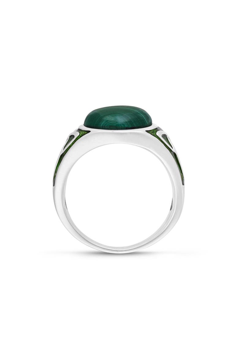 Malachite Sterling Silver Men Signet Ring With Enamel, Alternate, color, Silver