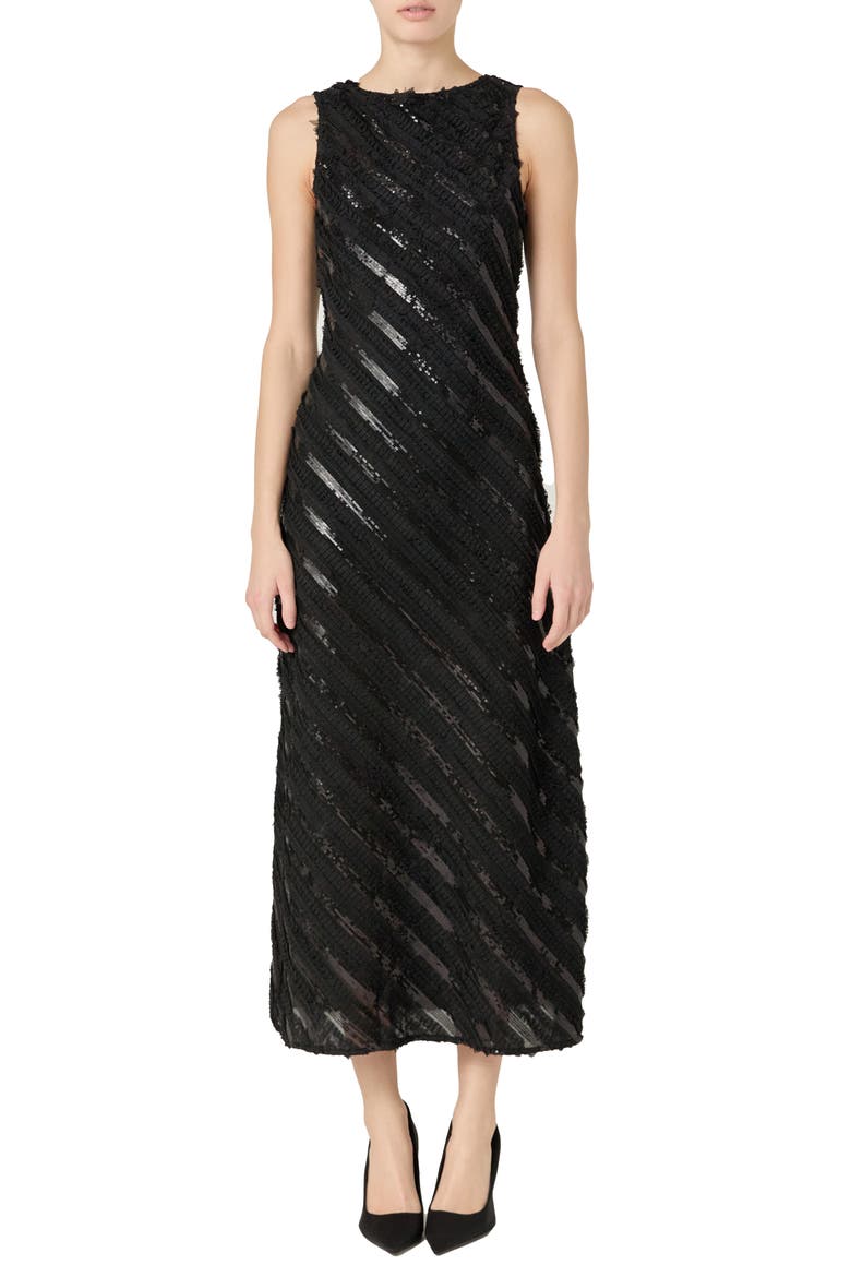 Sequin Stripe Sleeveless Maxi Dress, Main, color, BLACK