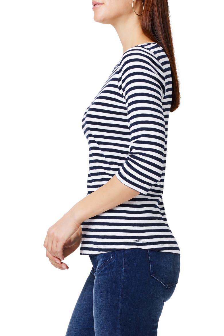 Stripe Bateau Neck Cotton Blend Top, Alternate, color, INDIGO MULTI