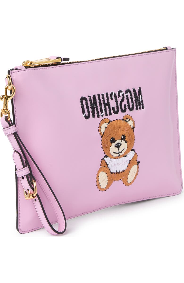 Moschino Embroidered Teddy Zip Pouch, Alternate, color,